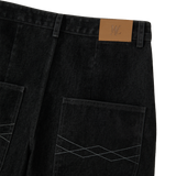 Velvet Stitch Curve Balloon Wide Denim Pants - BLACK