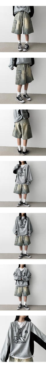IF Waist String Vintage Cargo Denim Bermuda Shorts