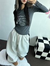 SHEEP FLEECE 🐑🧸 SNAP TRACK 3 LINE PARACHUTE LONG WIDE PANTS 🩶🖤 2COLOR