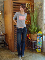 LACE BOOTCUT DENIM PANTS INDIGO