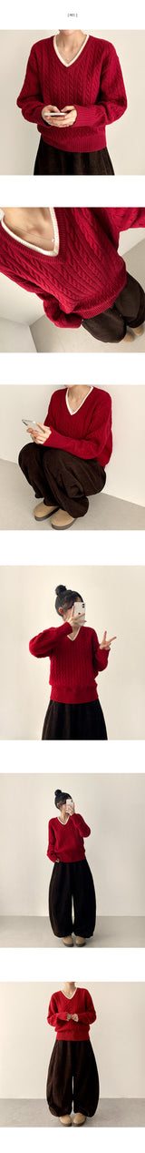 Pure Layered Twisted V-Neck Knitwear