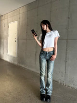 ロングDウォッシュドストレートフレアデニム
