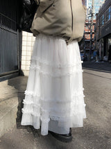 Pebble Tiered Frill Lace Tulle Long Skirt