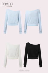 Waffle Asymmetrical Off-Shoulder Sweat Pants Set (TOP+PANTS SET)