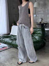 Gray washed damage wide pants