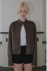 C EMBROIDERY FAUX RIDER JACKET_BROWN