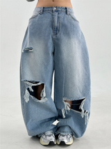 DAMAGED BALLOON RIPPED DENIM💙 LIGHT BLUE DENIM PANTS