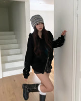 Beck Eyelet Sleeve Waffle Hood Zip-Up