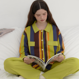 Royal Purple & Emerald Green Contrast Striped Sleep Set - 95% Cotton  Pajamas