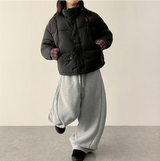 Terry Fleece side pin tuck incision string wide pants