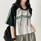 Showy Color Raglan Short Sleeve Hoodie