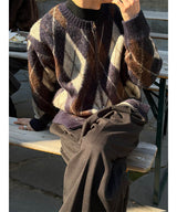 [Unisex] Argyle brush mohair cardigan(3color)