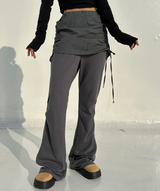 CRINKLE BOW PLEATED TWO-LAYER COTTON BOOTCUT TRAINING SKIRT-PANTS LEGGINGS - 2 COLOR