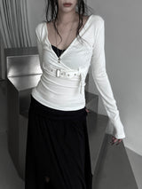 belted wrap V-neck T (2color)