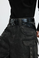Metal Spine Buckle Leather Belt