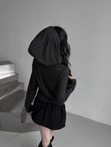 stripe boa hood zip-up