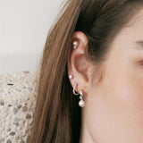 silver shell pearl sparkle point barbell single piercing rhodium plating + 925 silver E070-14H
