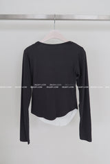 カラーリングレイヤードUネックロングスリーブTシャツ