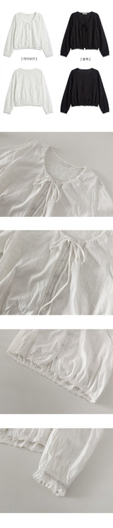 Delo lace ribbon shirring blouse