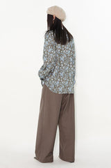 Retro style cashew flower Cuban collar straight long-sleeved floral shirt