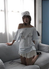 SHELL SHIRRING OFF TEE