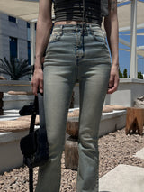 High waist light & deep blue washed bootcut long denim pants (2 colors)