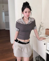 molti gray check & collar layer top