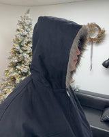 Rat Fur Hooded Bomber Jacket
