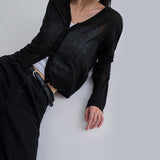 [Polia] V-Neck See-Through Long Sleeve Cardigan - 8color