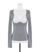 sheer white line heart-neck top