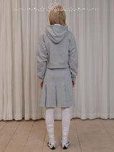 rirri Charcoal Heavyweight 100% Cotton Bow-Detailed Hoodie Set (Zippered Hooded Sweatshirt + Pleated Skirt)