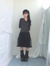 Lace V-Shirring Dot Top