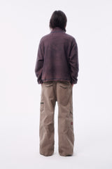 GARMENT-DYED DISTRESSED BELT LOOP POCKET CROSS PLEAT COLOR-TOOTH ZIPPER DRAWSTRING CARGO PANTS