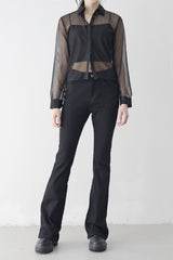 Ribbed crop see-through shirt