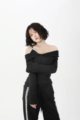 レースオフショルダースリムTシャツ