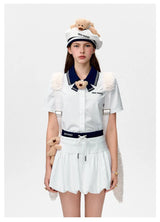 13DE MARZO Bear Sailor Collar Shirt