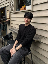 Bone slub cut Henley neck long sleeves