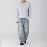 リバースバンドカットワイドデニムパンツ