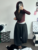 ダウンピンタックバルーンロングパンツ🩶🖤2カラー