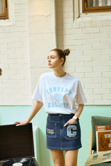 Sky Blue Classic Big Logo Crew Neck White Short Sleeve T-shirt [Unisex]