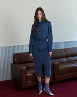 オーナメントプリントコーデュロイスカート [NAVY]