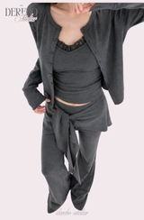 Royal Charcoal Frill Training Three-Piece Setup (Cardigan+Sleeveless+Pants)