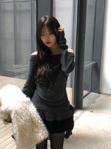 Mulder Off-Shoulder Unbalanced Shirring Frill Knit