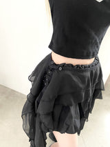 1461. Frill ruffle long chiffon layered cover sk (2color)