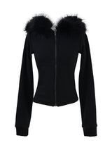 slim fur hood zip-up (fleece-lined / 3color)