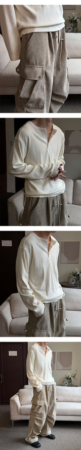 [Unisex] コーデュロイバンディングカーゴワイドパンツ(2color)