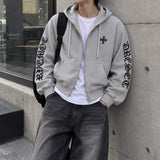 Waffle Lettering Embroidered Cropped Hoodie Zip-up