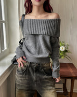 [wool43%] デイズフォールドオフショルダーニット