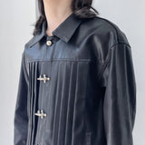 3D Pleated Metal Button Collar Jacket