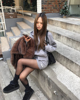 Grey knit hood jumper set